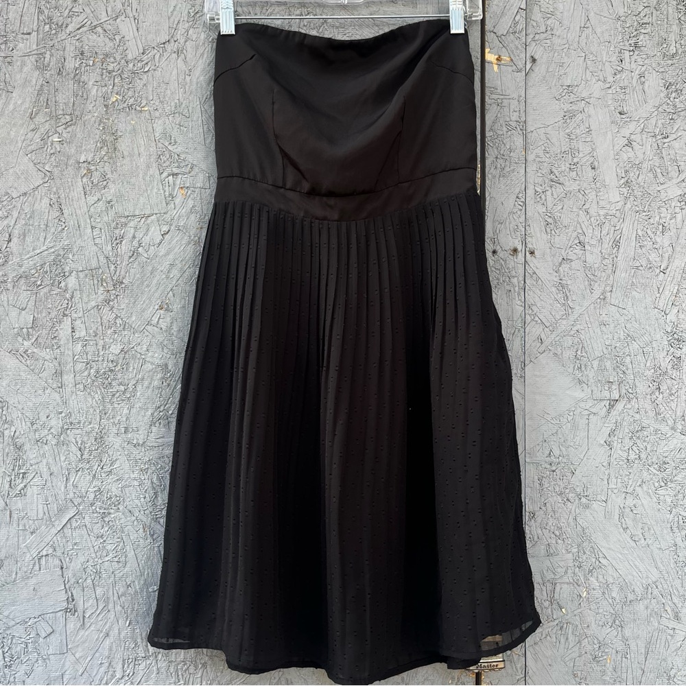 Paraella Black Pleated Chic Strapless Dress Cruise Party Empire Waist 90’s Sz S